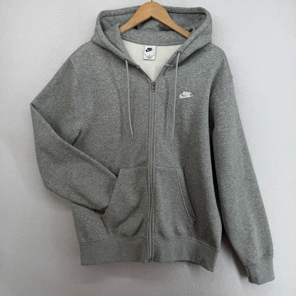 NIKE Hoodie Mens M Sportswear Club Fleece Full Zip Sweatshirt Cotton Blend Gray
